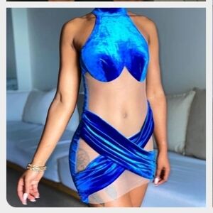 Banjul Blue Velvet Prom Dress